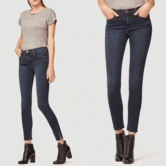 Frame Denim Revolve Le High Raw Edge Hem Ankle Slit Rivet Skinny Jeans Fonda - Picture 1 of 16
